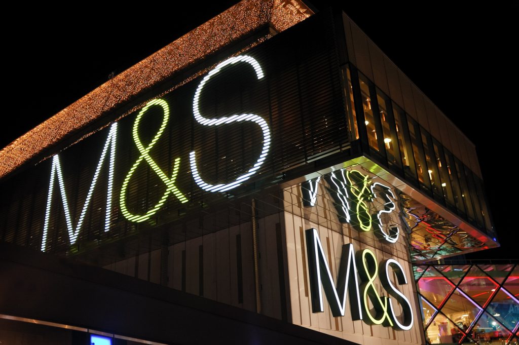 Marks & Spencer sign, UK.