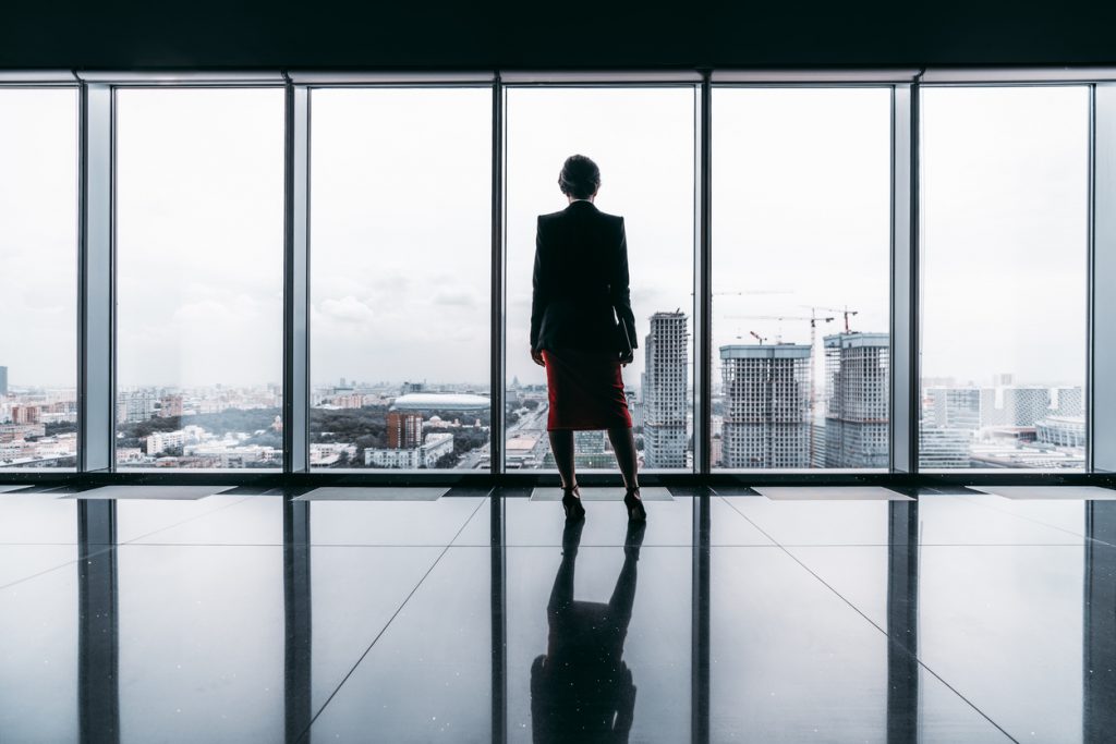 A silhouette of a businesswoman