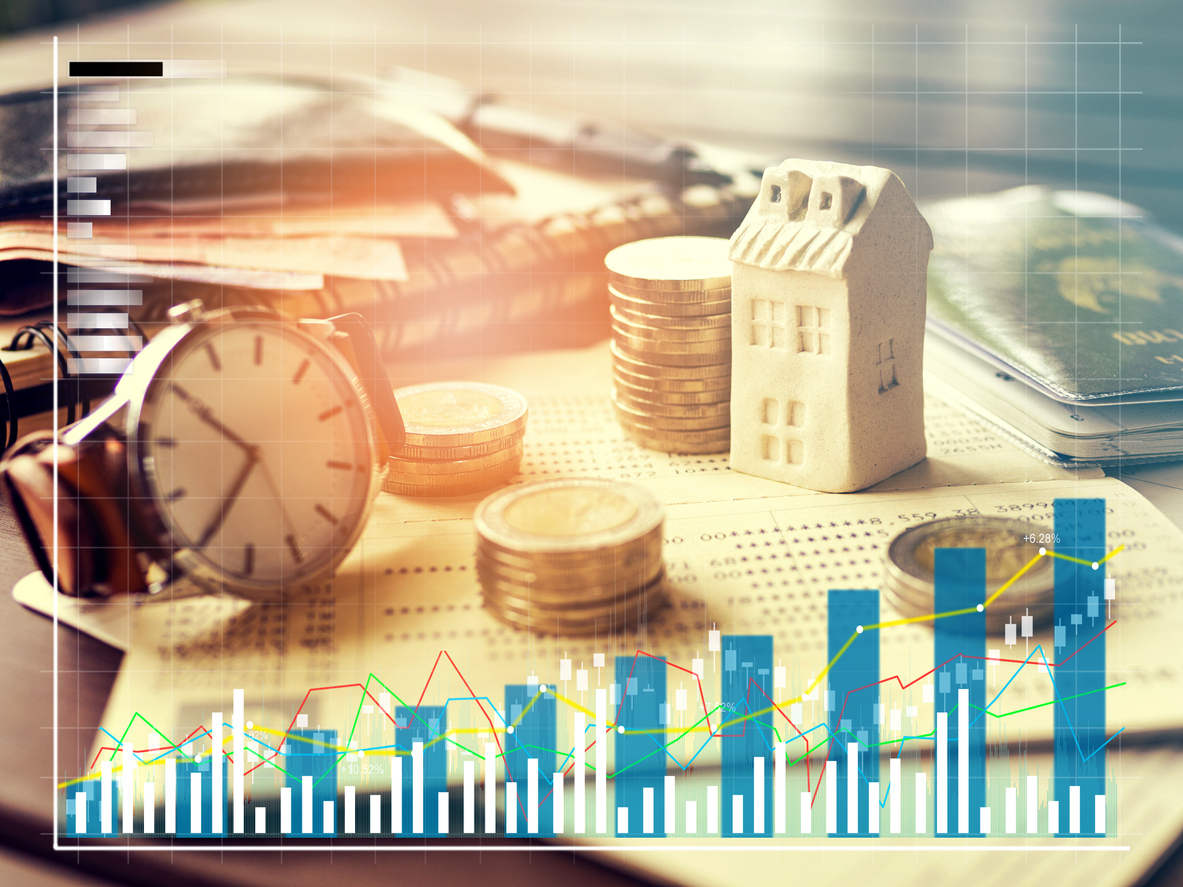 Mortgage concept by money house from the coins,Business Finance and Money concept,Saving money concept to buy a house.