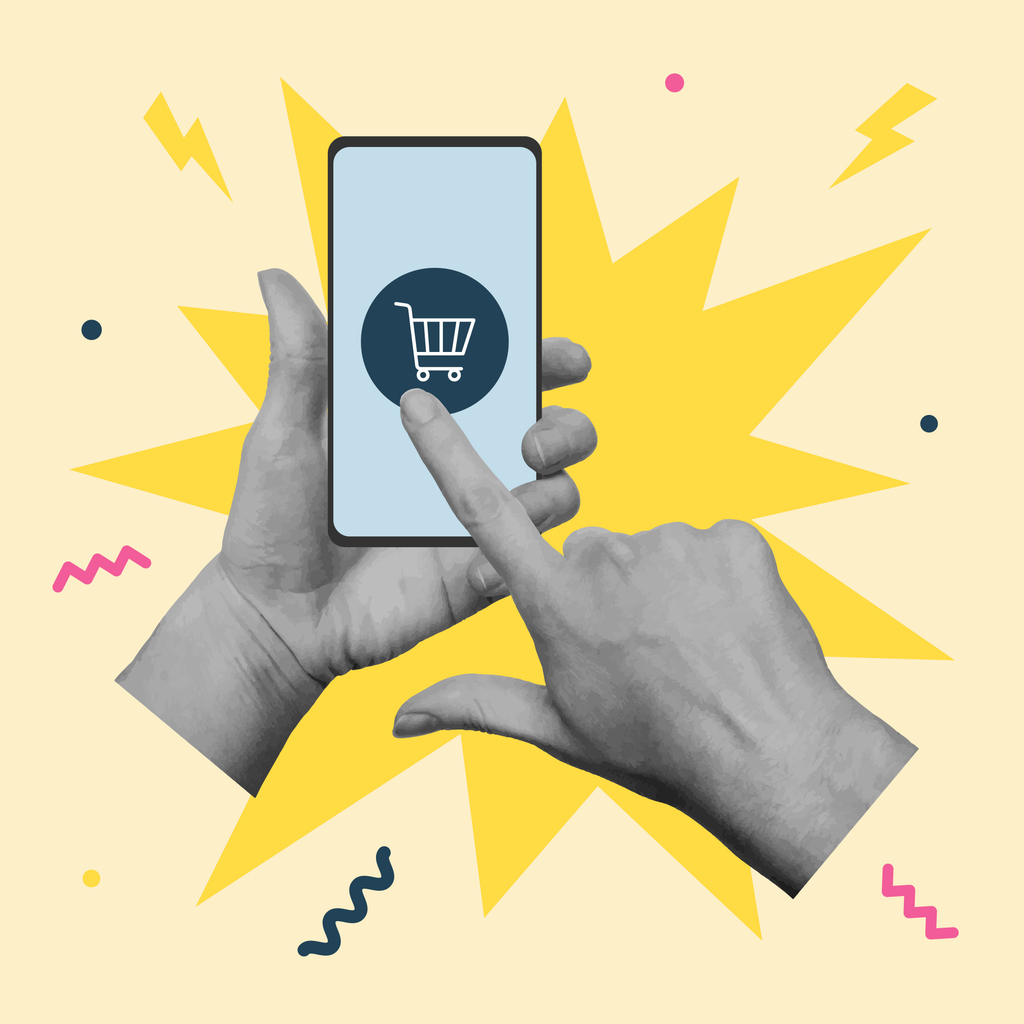 Cut out hands holding smartphone.