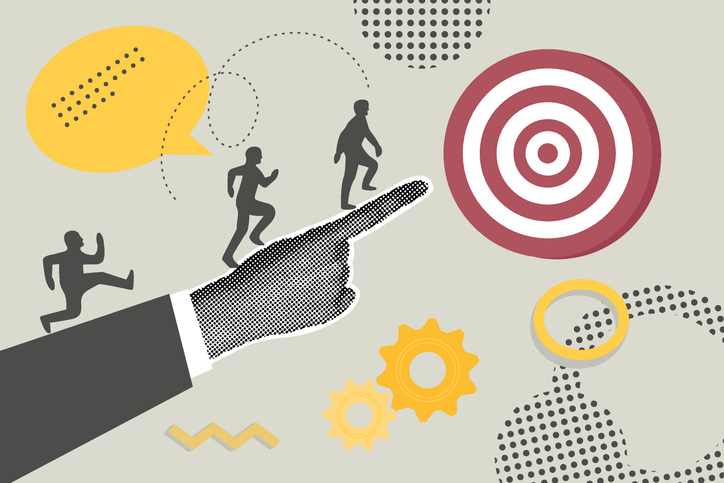 trendy halftone business concept collage.executive hand indicates target. teamwork. retro style collage.template for web banner,social media banner.