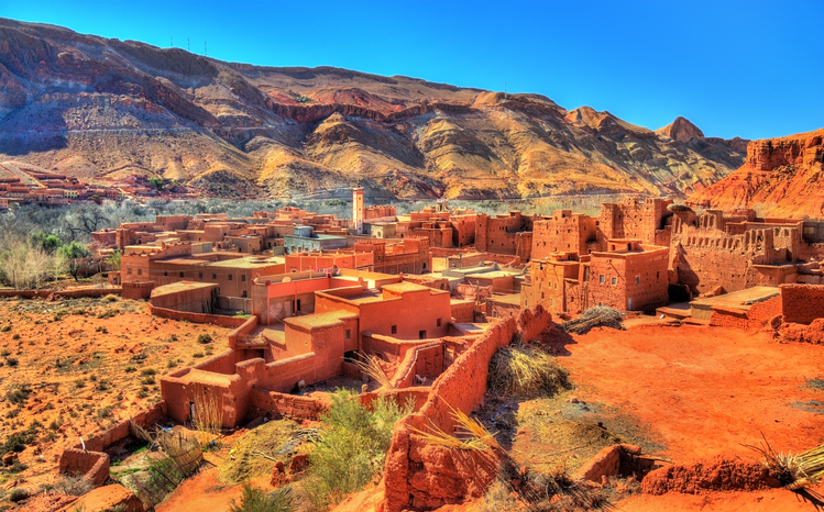 view of bou tharar village. morocco, the valley of roses