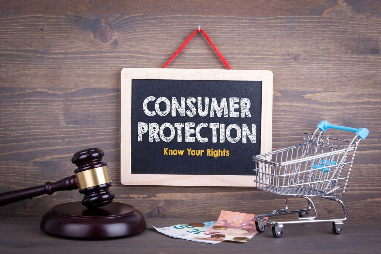 consumer rights protection concept. chalkboard on a wooden background