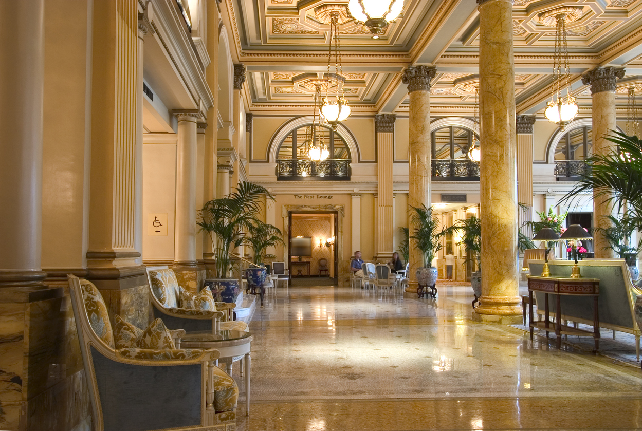 entrance lobby of a luxurious hotel