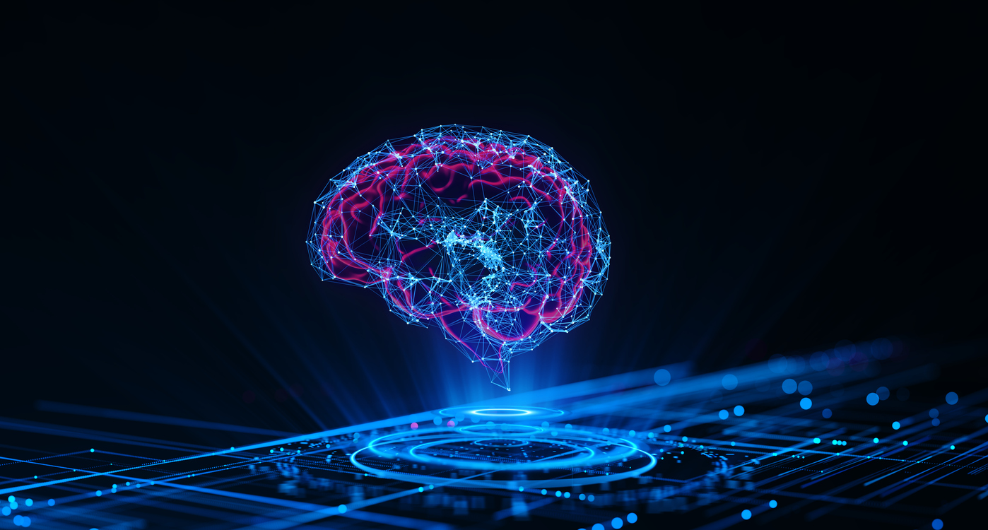 digital brain hologram hud. artificial intelligence ai machine deep learning. business technology internet network concept