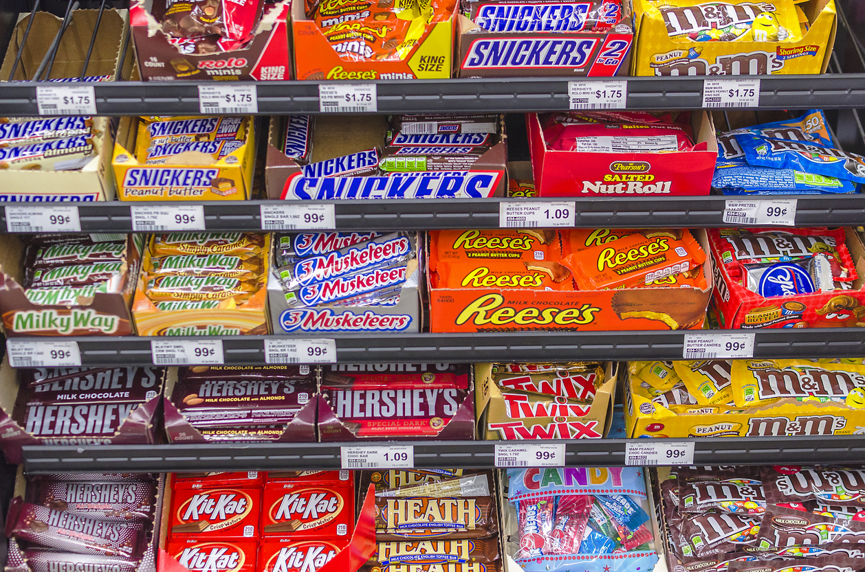 american candy selection in supermarket