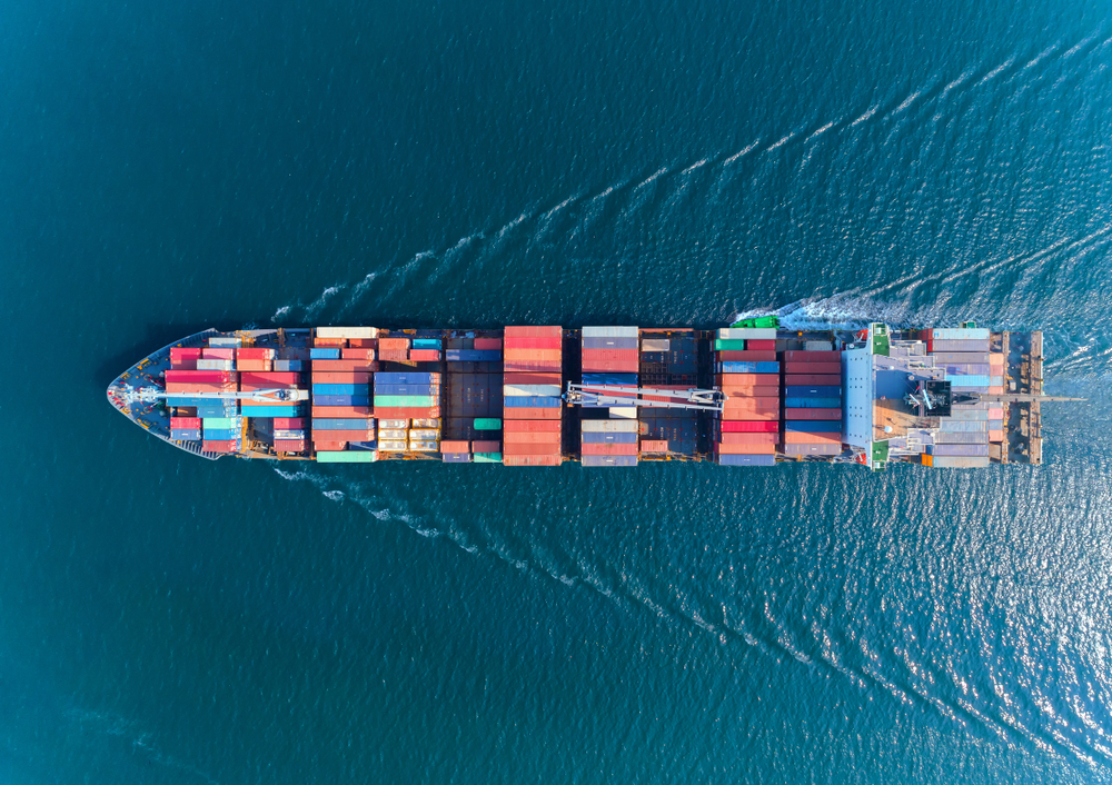 aerial,top,view,container,ship,with,crane,bridge,for,load