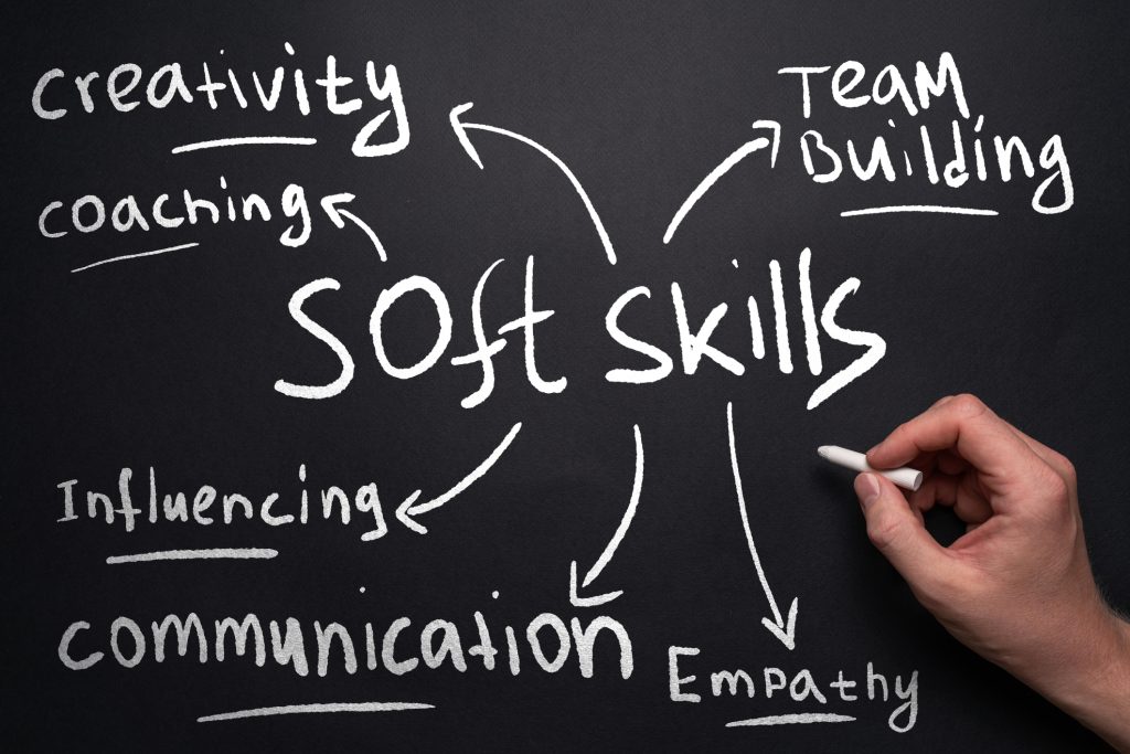 concept of soft skills mind map in handwritten style.