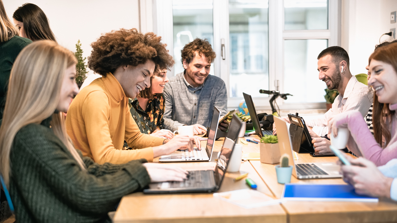 young people in co working creative space youth millennial generation and business technology concept