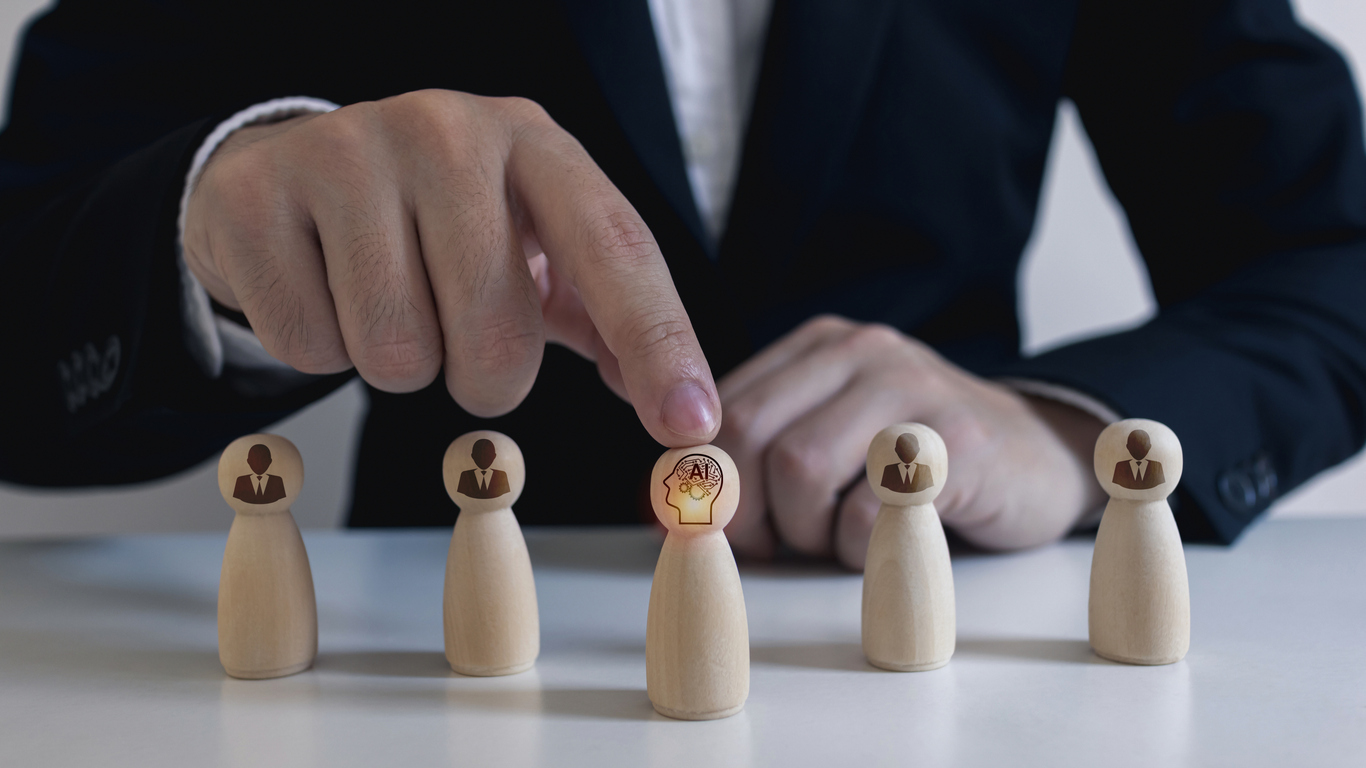 human resources (hr) and ai technology concept.leadership hiring opportunity,officer looking for leader and partner, hr select labor for company job, career occupation, manpower employment.