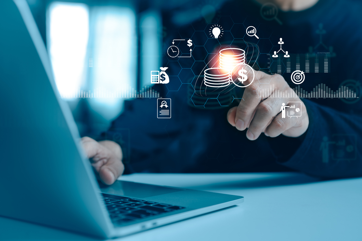 a management team or executive cfo predicting the company's annual revenue and expenses is part of the budget and financial planning idea. corporate strategy and yearly plan financing