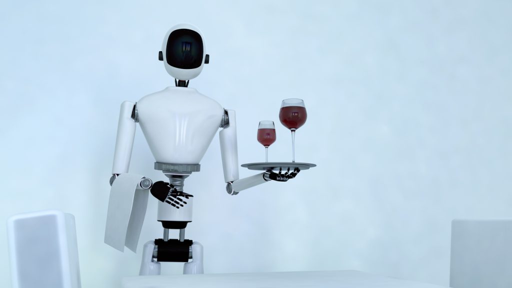a service robot serves wine (3d rendering)