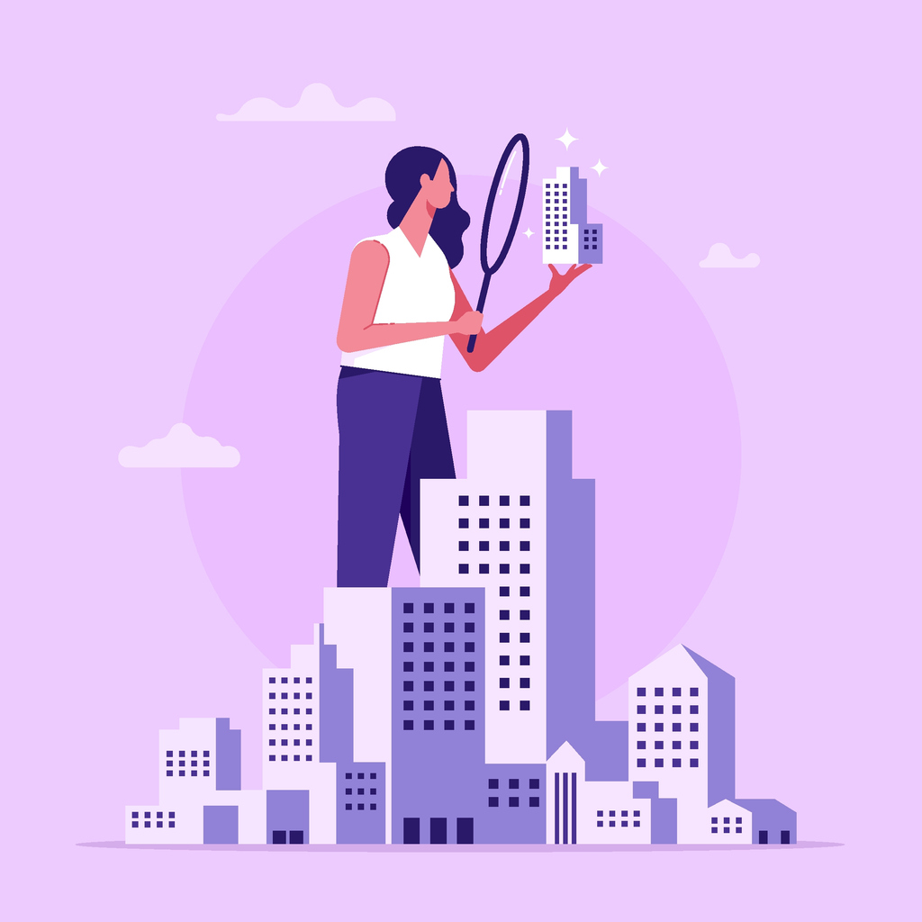real estate search or investment concept, vector illustration