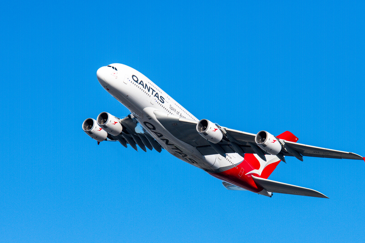 vh oqd airbus a380 842 qantas spirit of australia aircraft in the blue afternoon sky