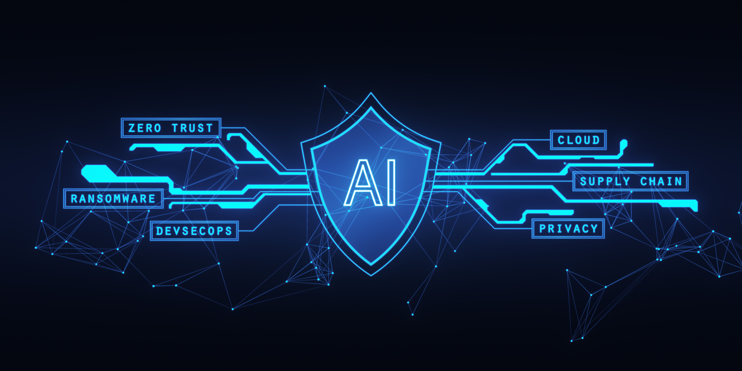 ai cybersecurity concept with neon shield and network lines. 3d rendering