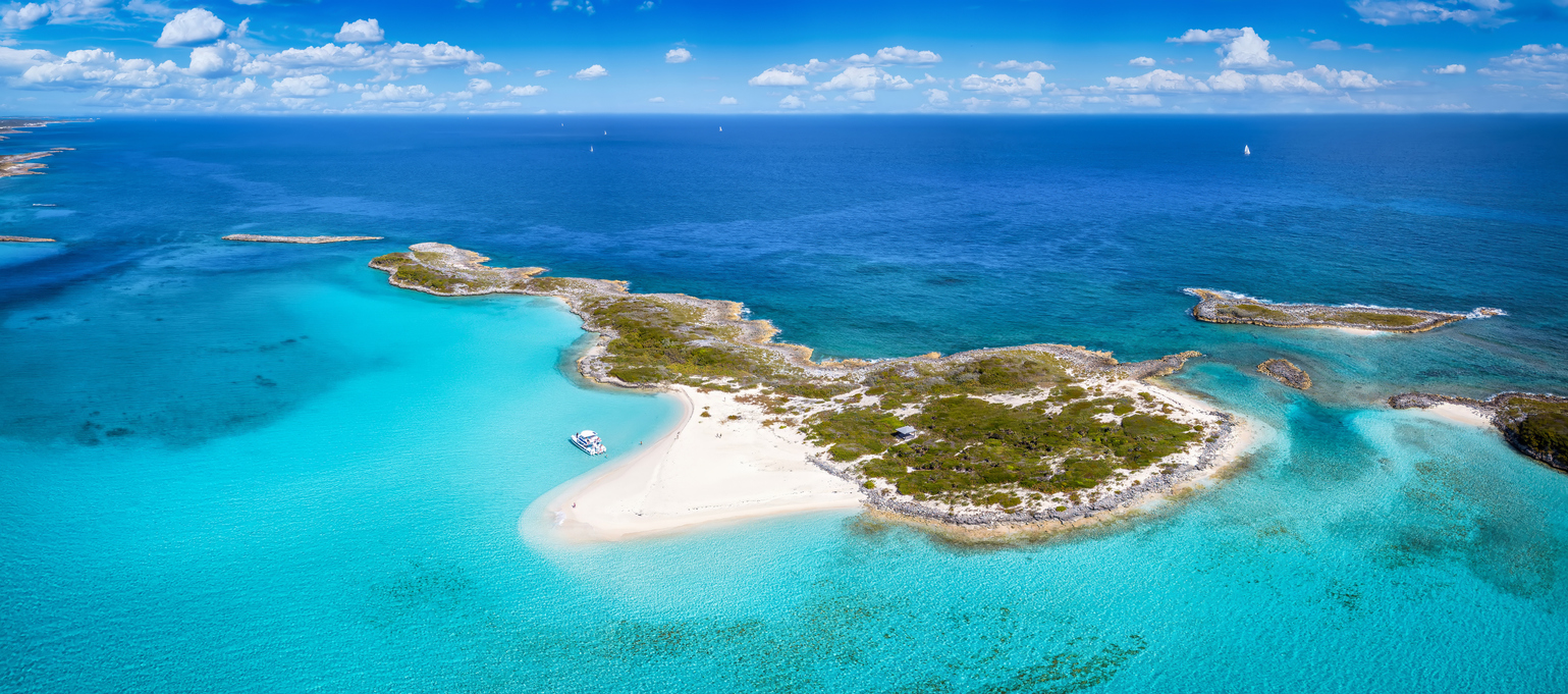 panoramic aerial view of the beautiful islands at the exumas cays