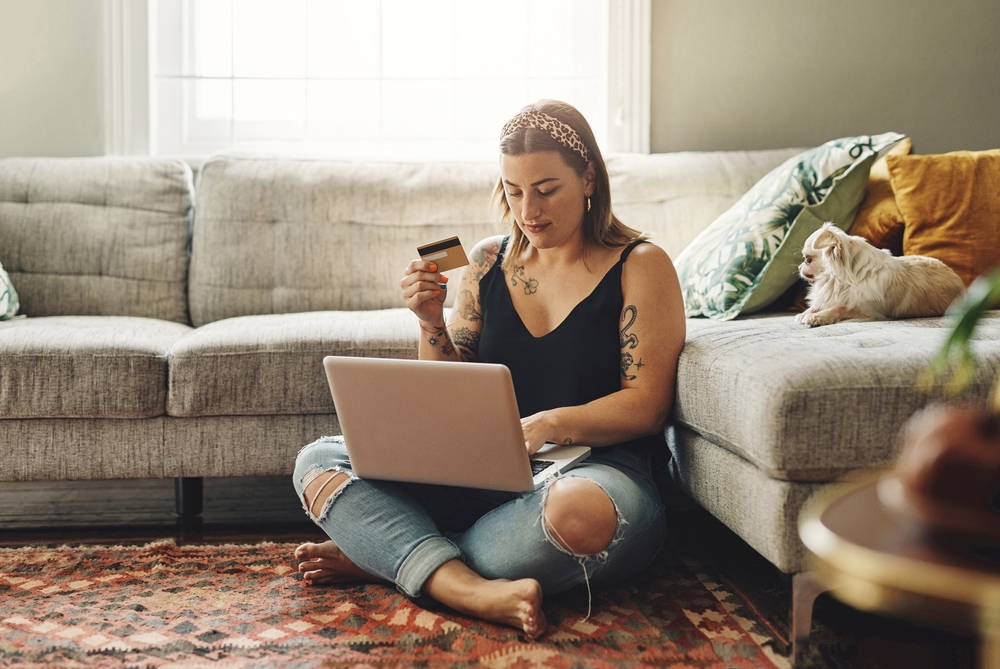 laptop,,credit,card,and,woman,in,home,online,shopping,,ecommerce
