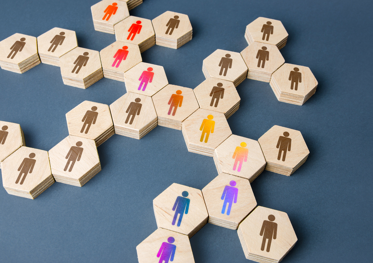 a chain of communicating people. cooperation for solving tasks. unity and diversity. networking. multiculturalism. assistance and collaboration. connecting a group of people, uniting around an idea.