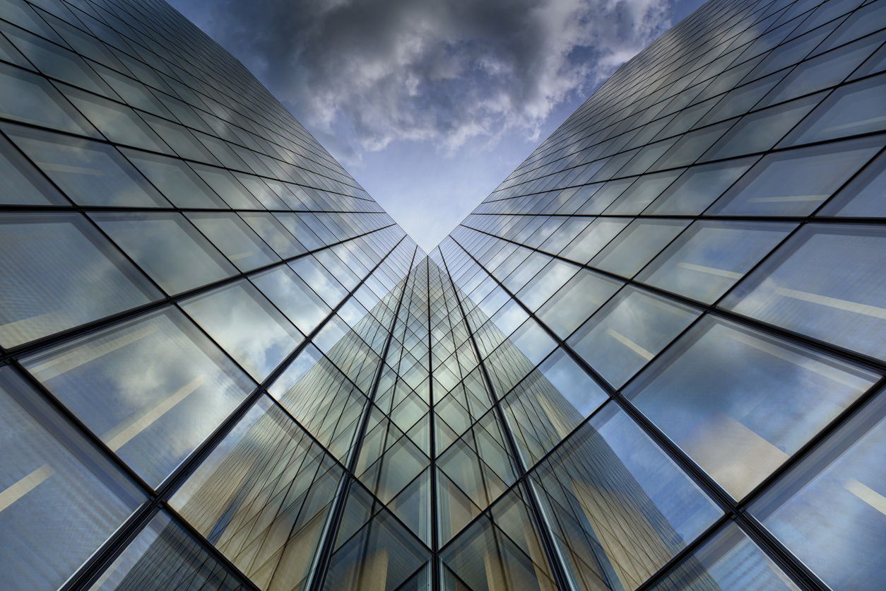 corporate buildings and skyscrapers with views from below