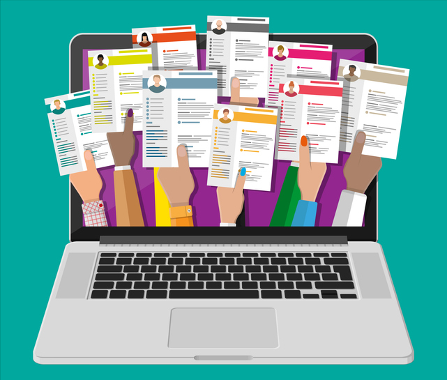 job resume document out from laptop