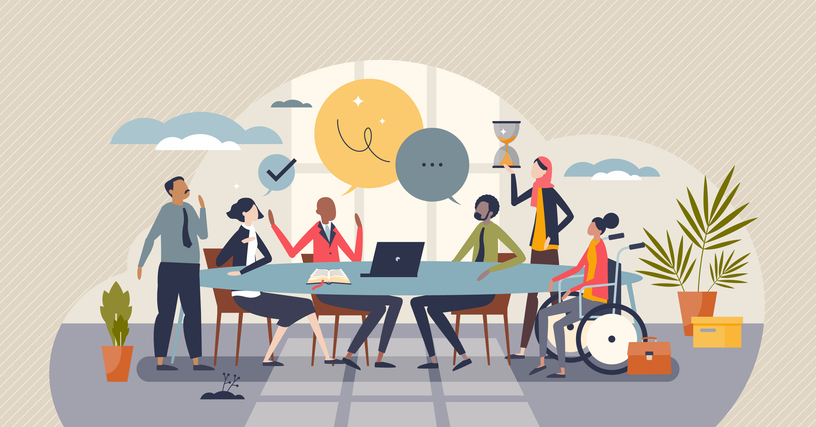 diversity and inclusion in workplace as team acceptance tiny person concept