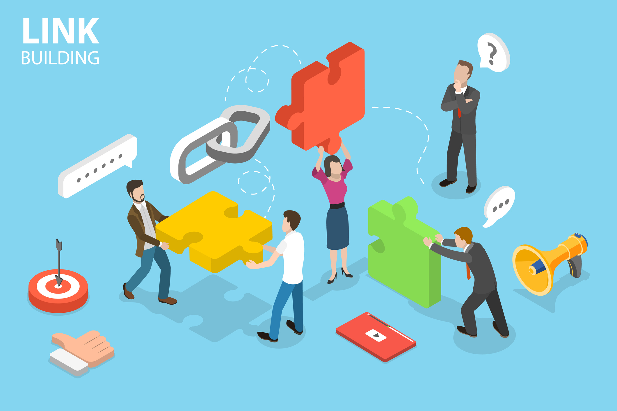 3d isometric flat vector conceptual illustration of link building