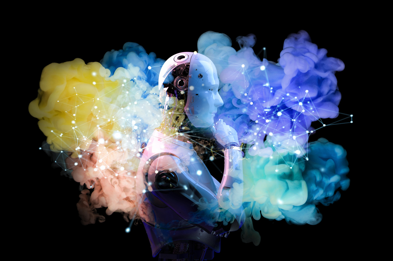 ai power robot in metaverse colorful cloud