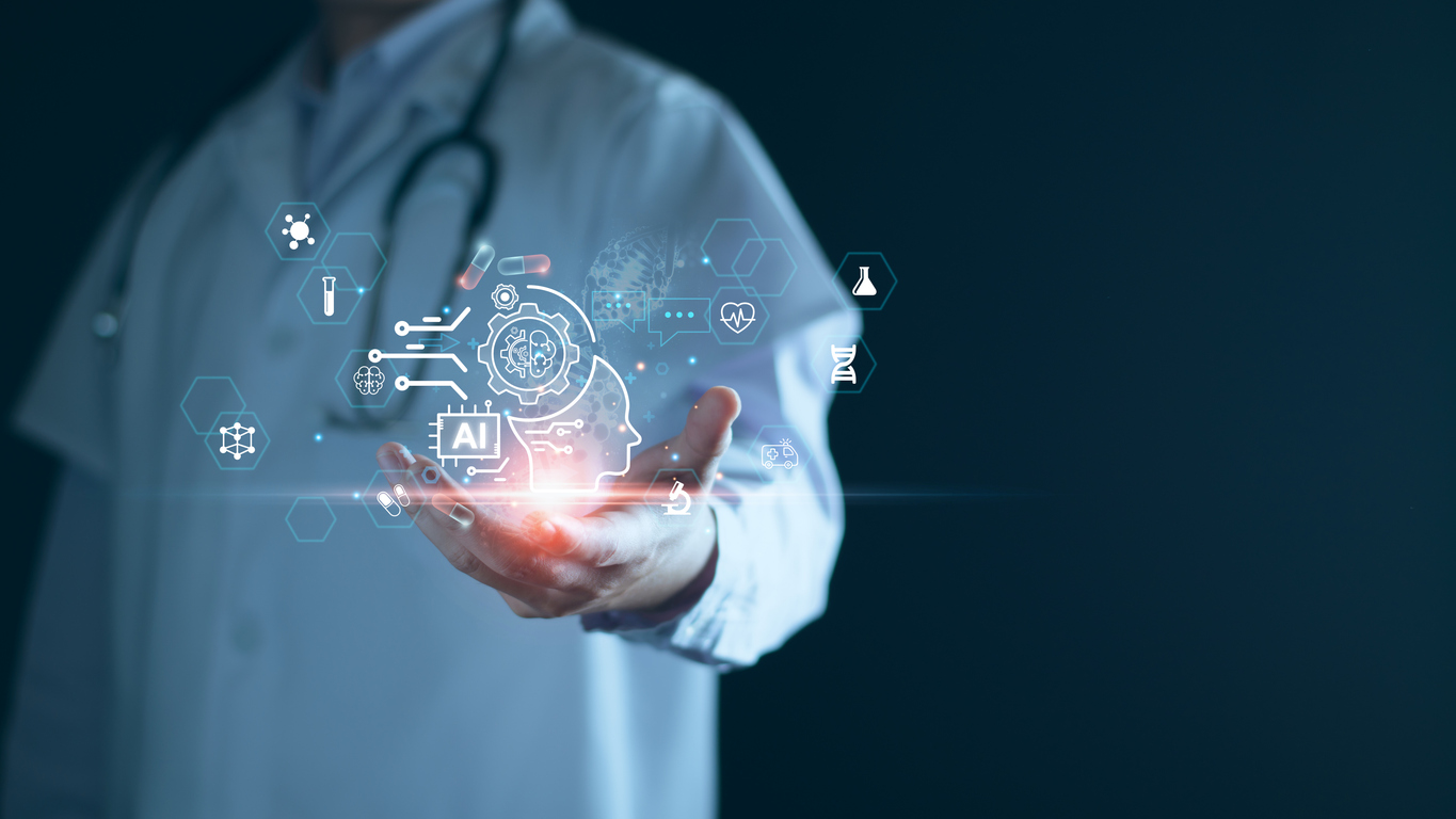 medical technology, doctor use ai robots for diagnosis, care, and increasing accuracy patient treatment in future. medical research and development innovation technology to improve patient health.