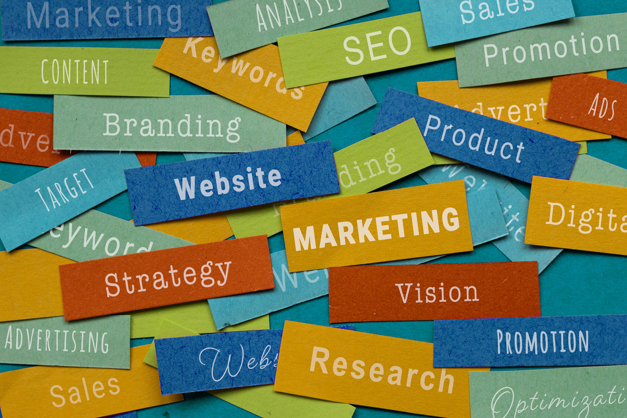 marketing concept with keywords, marketing strategy for sales and promotion