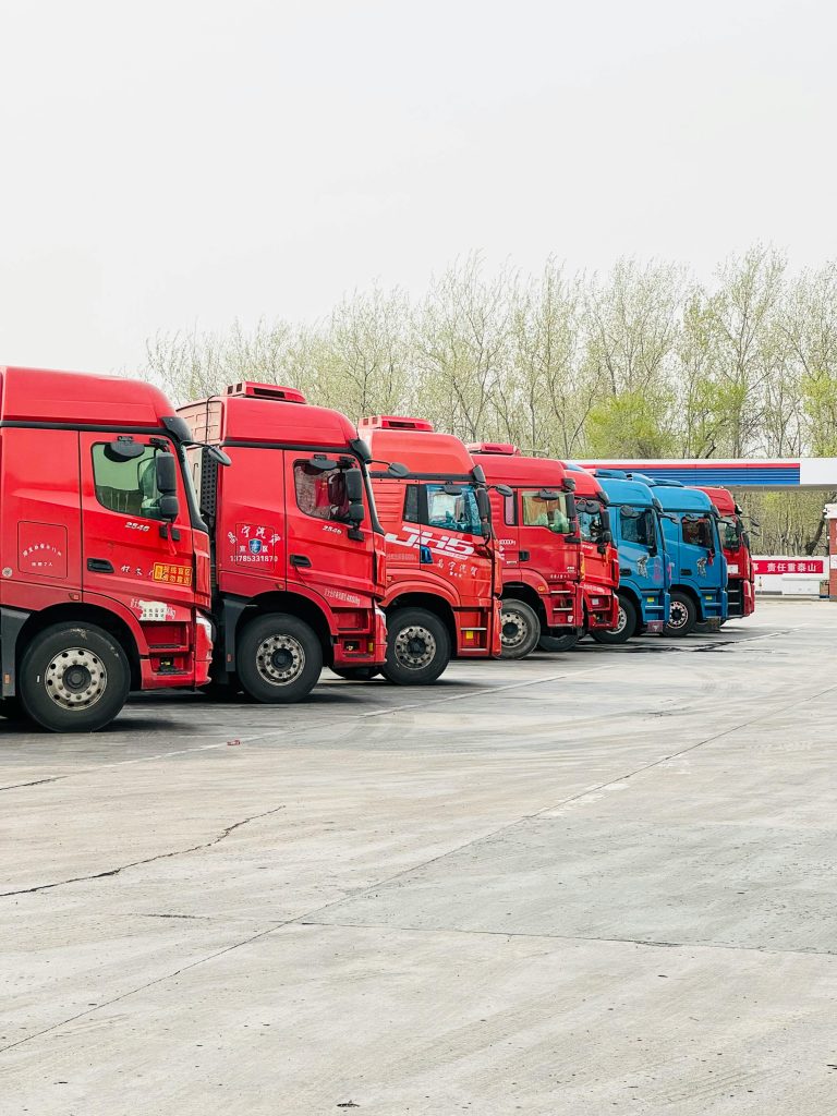 A fleet of trucks in a line