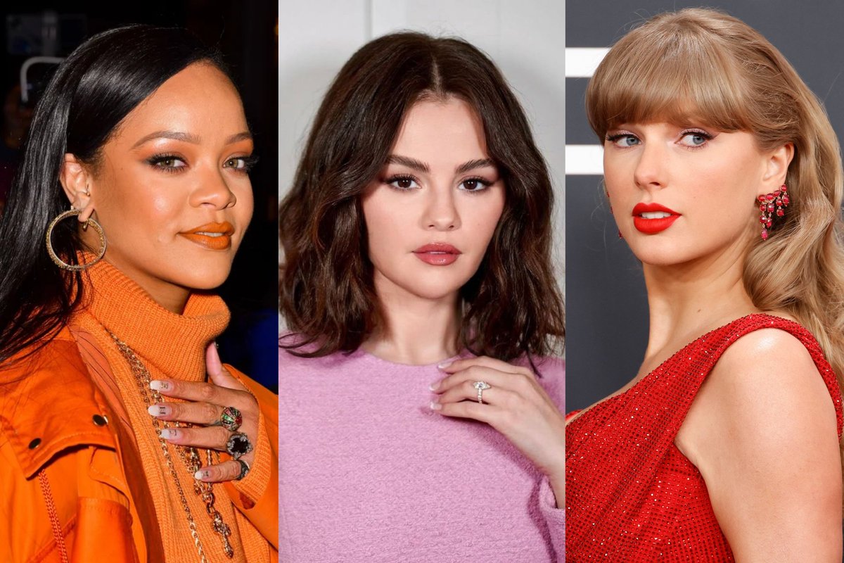 Three global music icons — Rihanna, Selena Gomez, and Taylor Swift — photographed side by side, representing the new generation of celebrity billionaires and businesswomen shaping the entertainment industry.