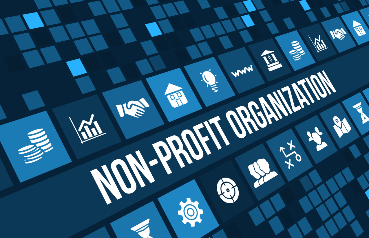 non profit organization concept image with business icons and copyspace.