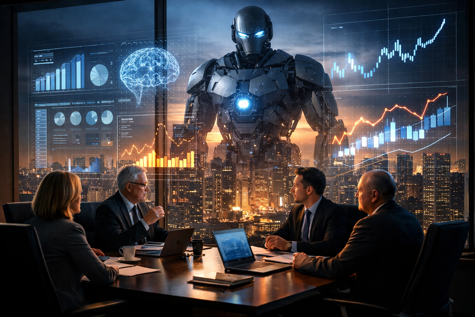 Boardroom executives reviewing enterprise pricing and approvals as AI-driven commercial leverage looms over strategic procurement decisions.