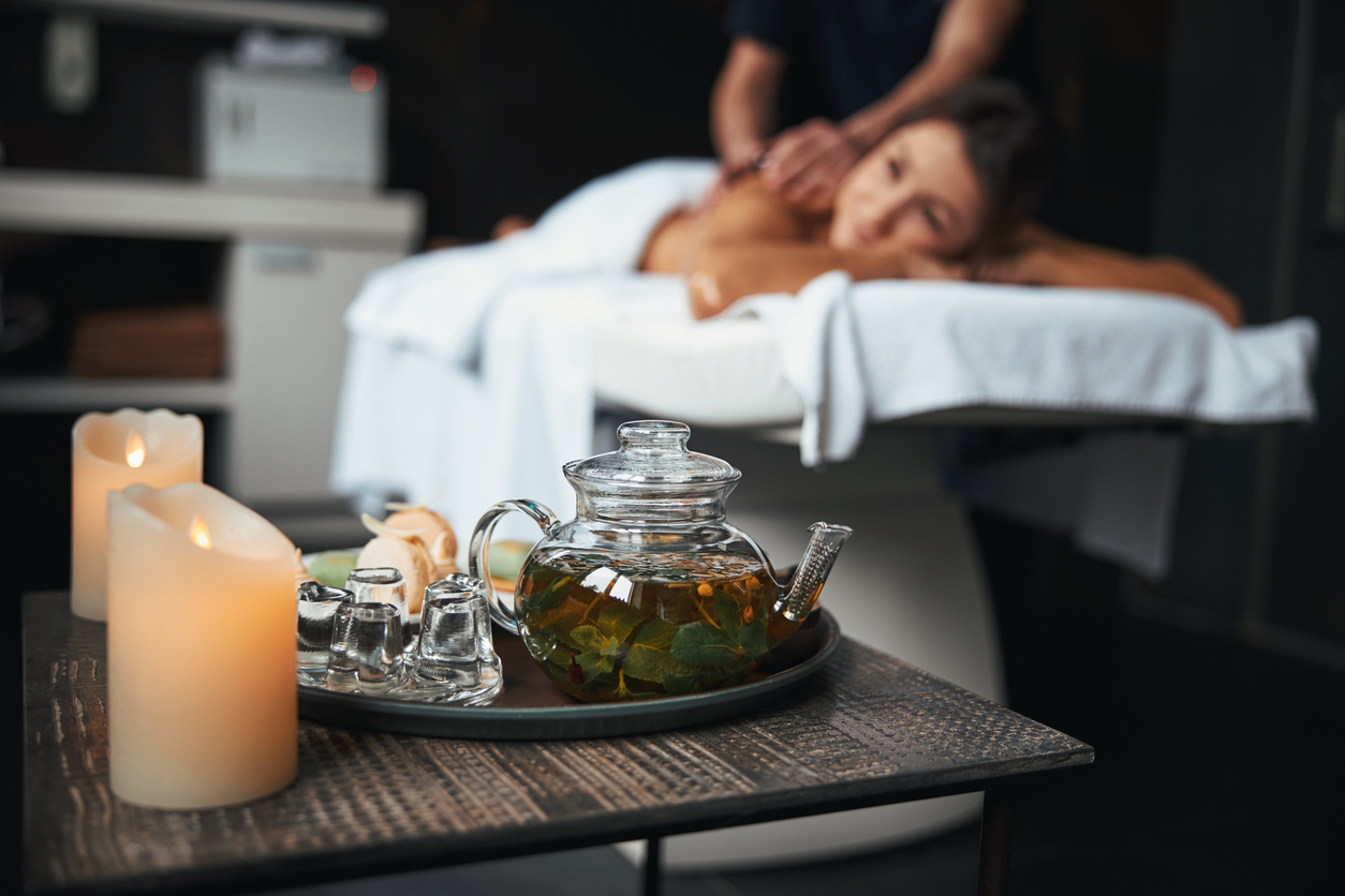 focused image of thai interior detail of a spa