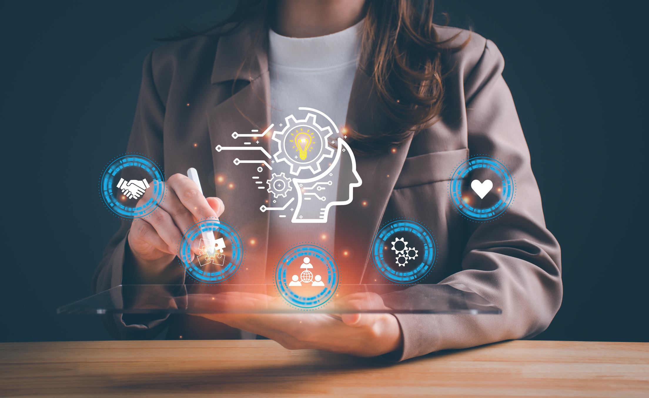 power soft skills, multi skills responsibility hr human resources concept. personal attribute development, digital personality, problem solving, adaptability, leadership, creativity, collaboration