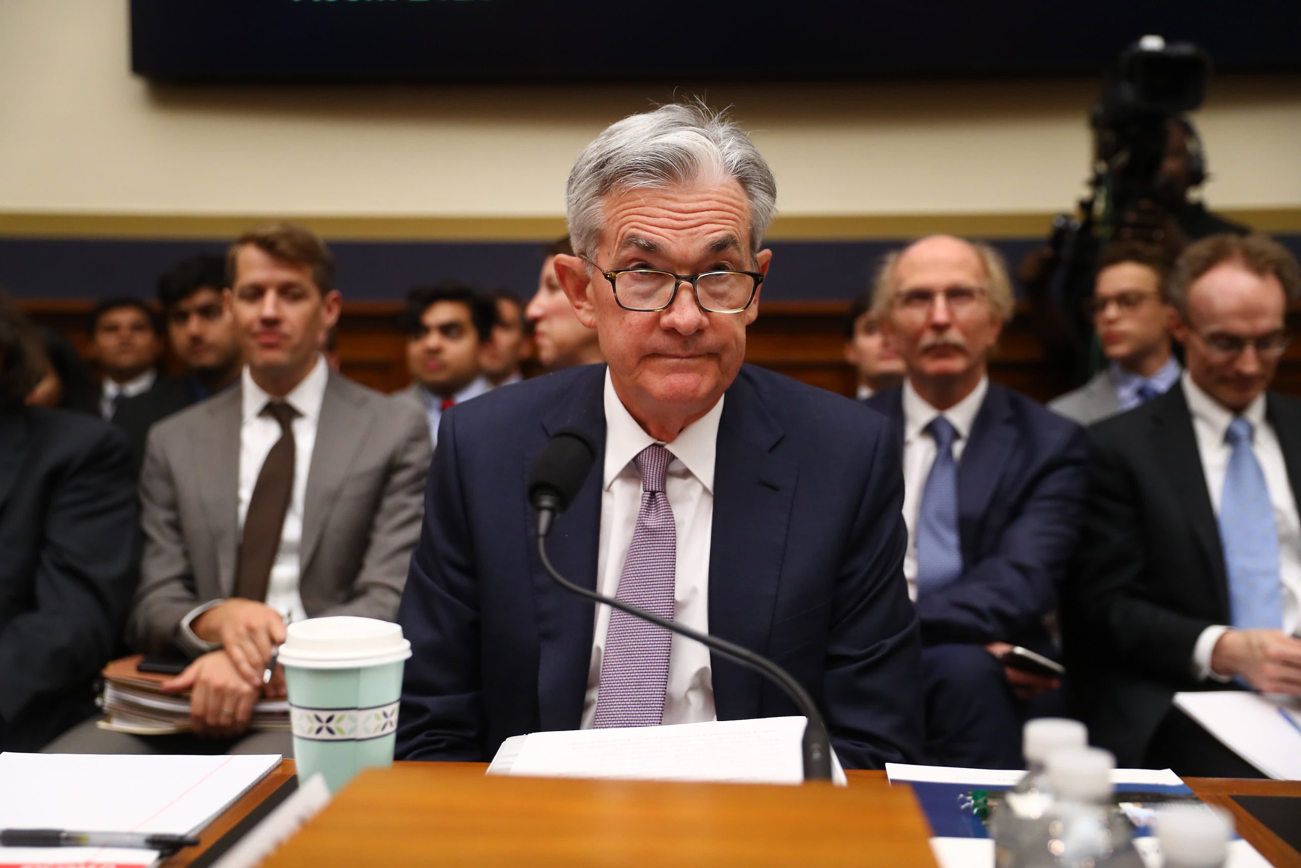 Jerome Powell speaking at a Federal Reserve press conference amid concerns over political pressure on monetary policy