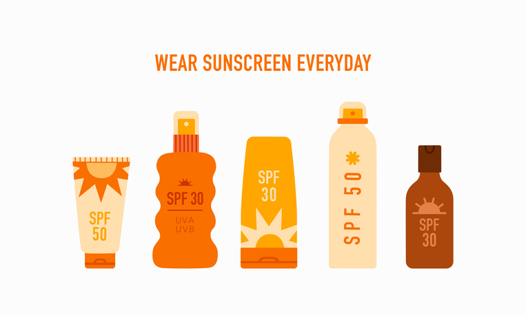 wear sunscreen. sun block cosmetics. skin care