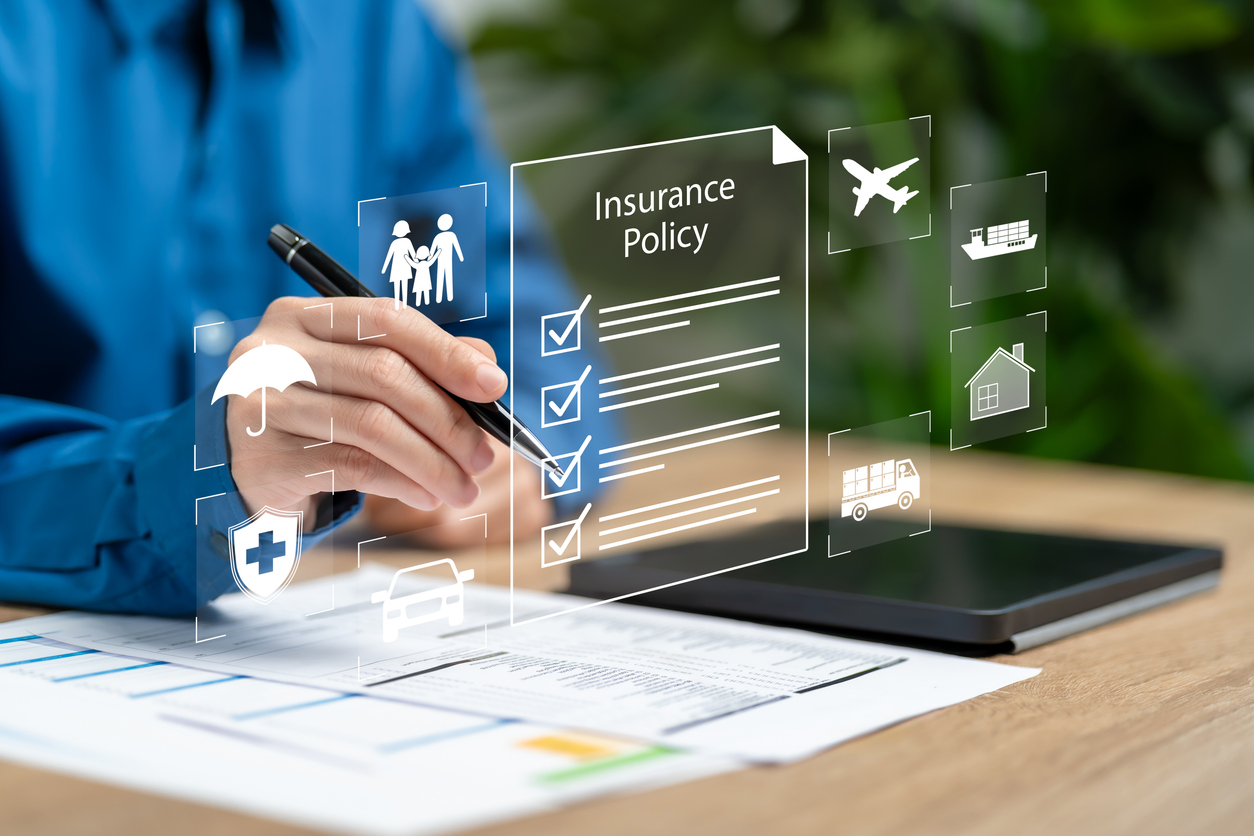 insurance policy document concept, businesswomen checklist insurance document online, transportation, travel, cargo, family, healthcare, financial information and conditions, benefits from insurance