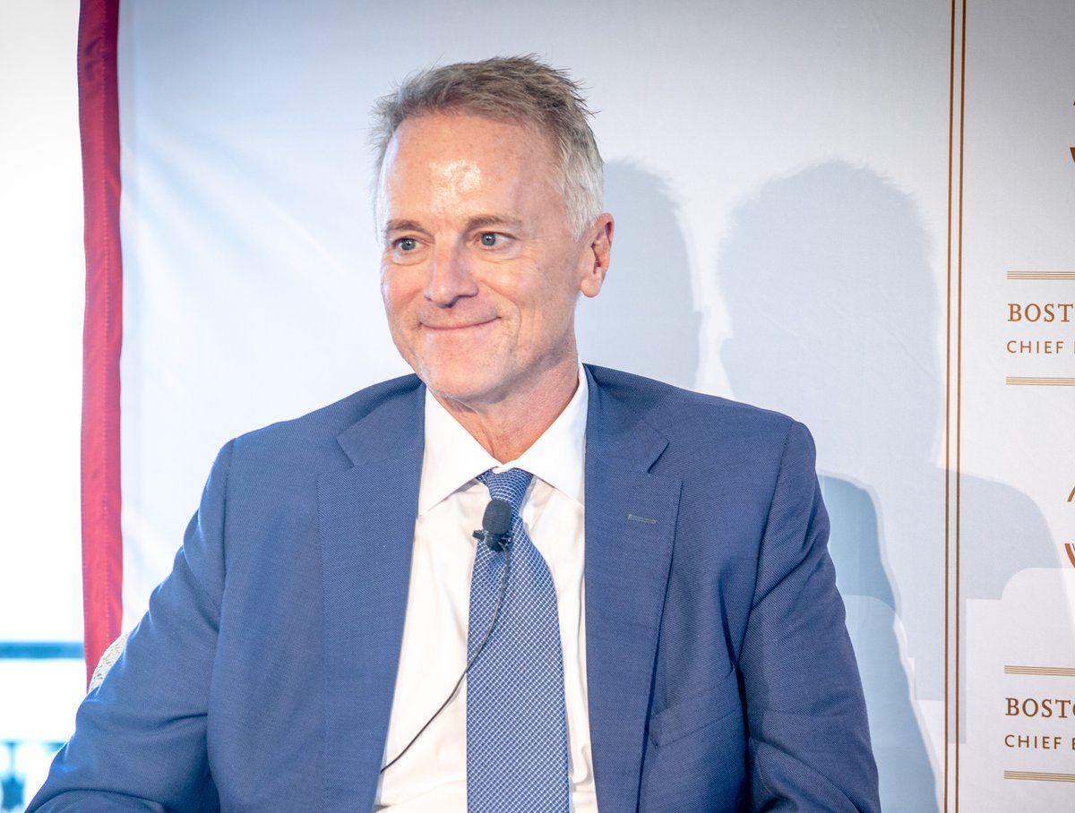 Professional portrait of Mike Mahoney, Chairman and CEO of Boston Scientific, in a business setting.