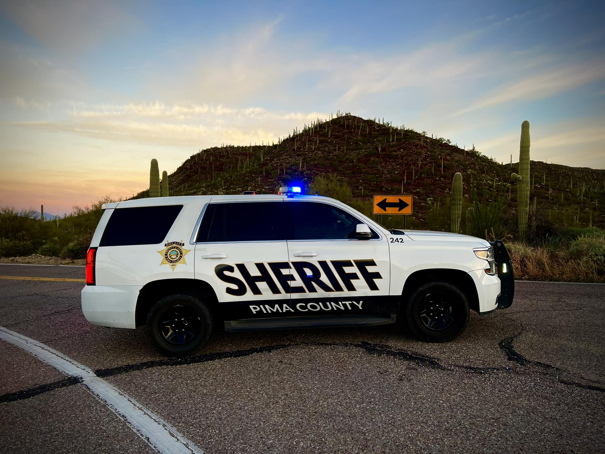 Pima County Sheriff vehicle at an active investigation site in Arizona