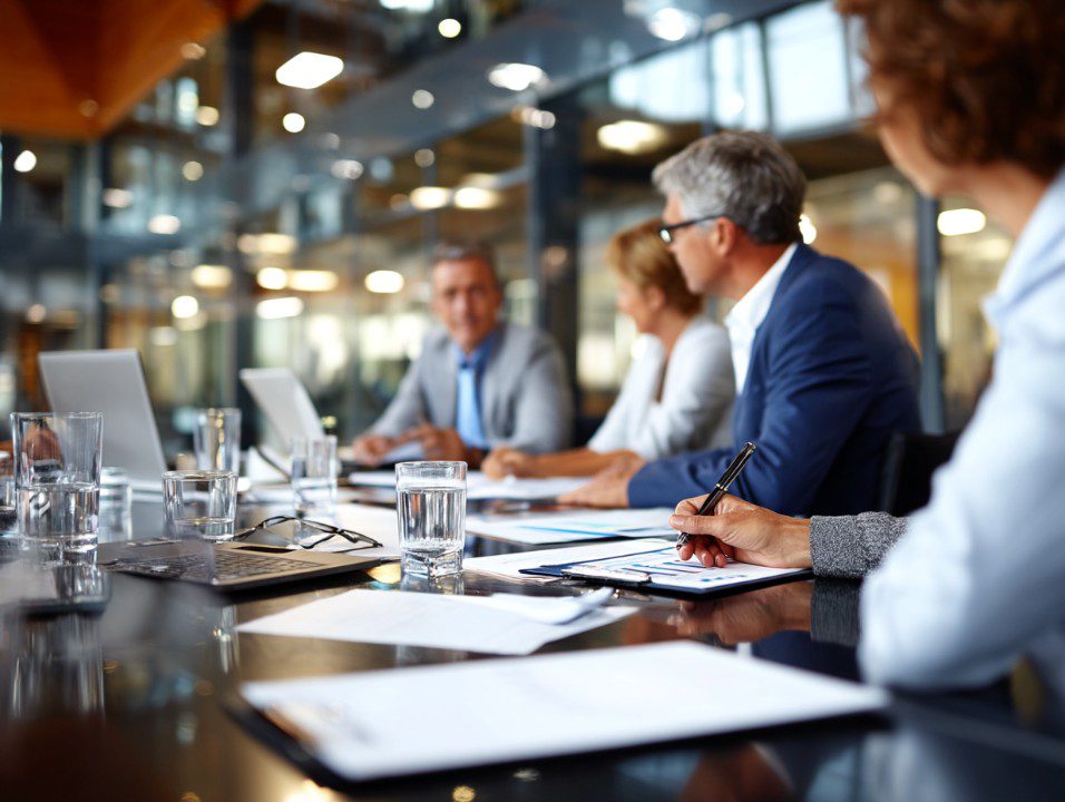 CEO making strategic decisions in a modern corporate office