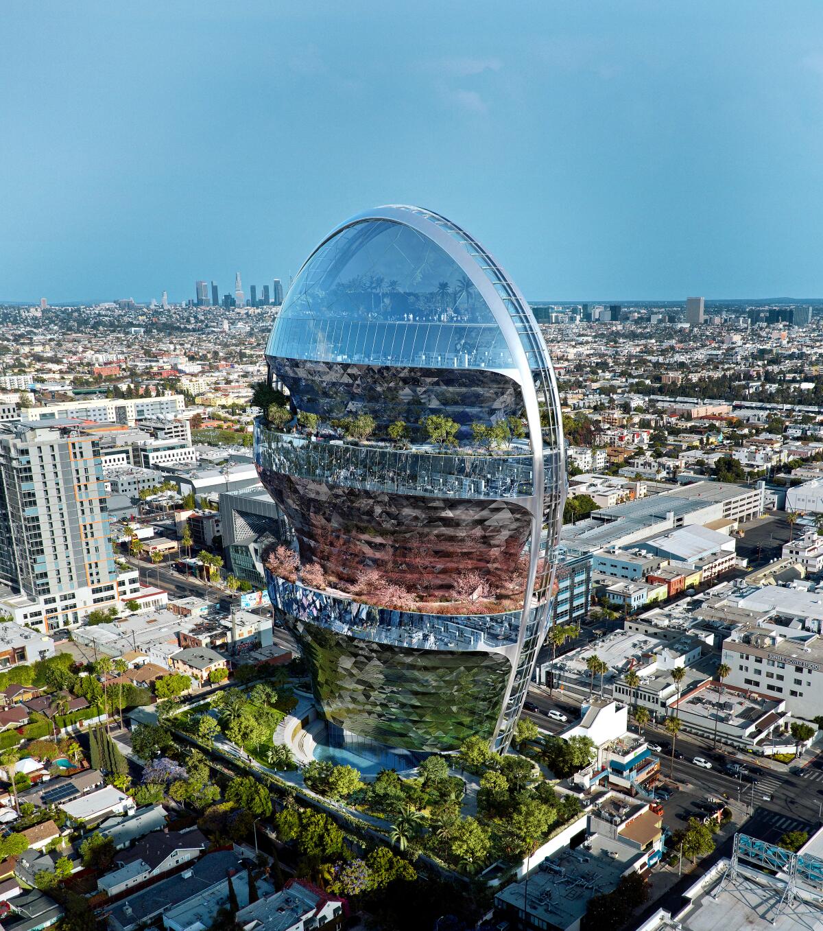 Los Angeles business district skyline with office buildings in California
